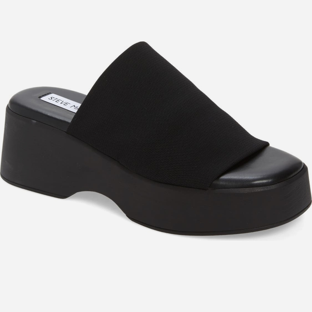 Steve Madden Black Platform Slides